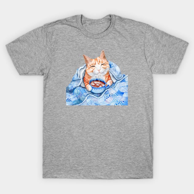 Cat with Hot Chocolate T-Shirt by Goosi